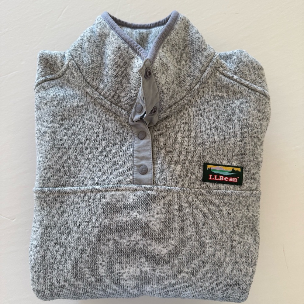 L.L. Bean Heathered Gray Quarter Snap Pullover Sweatshirt Medium Reg - Picture 12 of 12